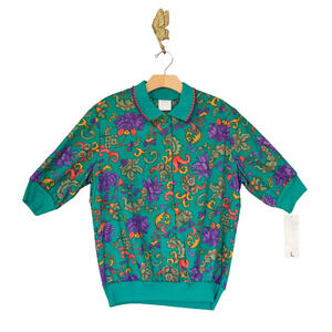 NWT Vintage Orbit Sport Baroque Floral Polo Shirt L Cottagecore Grandma 80s Farm